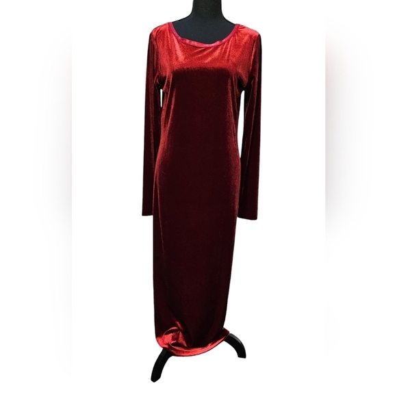 Tracee Ellis Ross Velour Red Maxi Shift Dress 94% Polyester 6% Spandex Size L - Picture 1 of 8